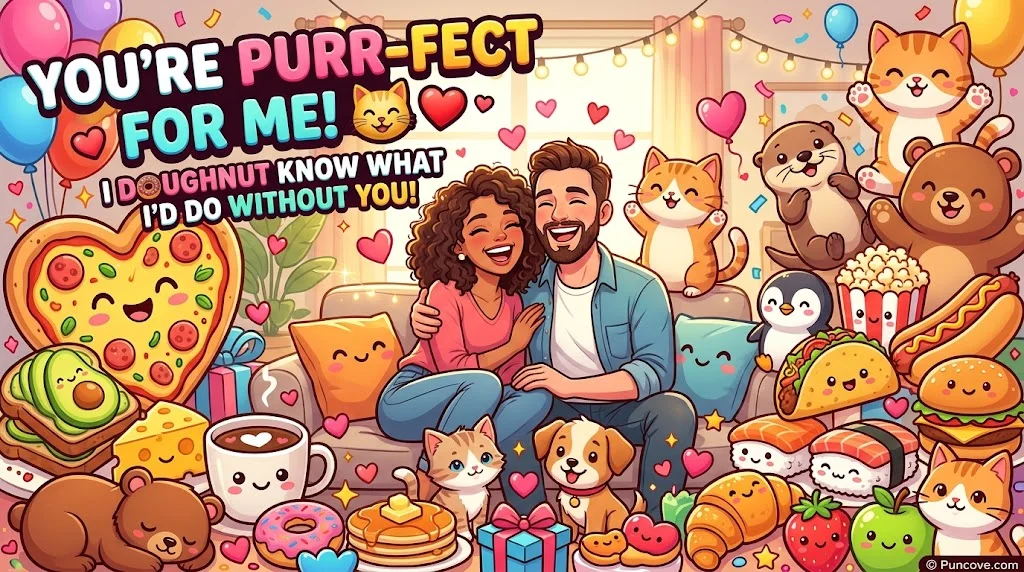 <!-- wp:image {"id":188,"sizeSlug":"full","linkDestination":"none","align":"center"} -->
<figure class="wp-block-image aligncenter size-full"><img src="http://puncove.com/wp-content/uploads/2026/09/Funny-Love-Puns-for-Him-for-Her-and-for-Any-Partner-1.webp" alt="Food, Animal, and Everyday Love Puns" class="wp-image-188"/></figure>
<!-- /wp:image -->