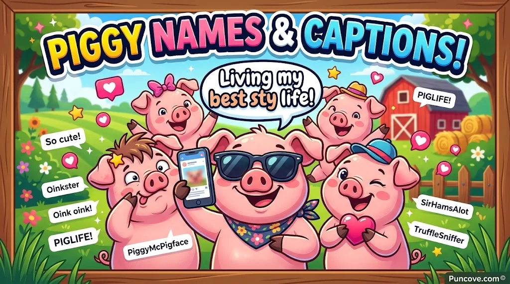 Pig Puns for Names, Captions & Social Media
